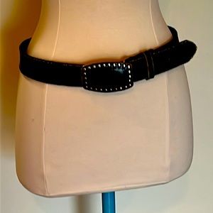 Men’s or Ladies Black Leather Belt with Buckle studded size Small